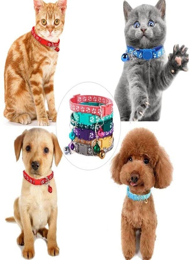 Pups&Pets Footprint Cat Collar with Bell Basic Dog Cat Collar Buckle Adjustable Polyester Cat Dog Collar Quick Release and Breathable Collar 10 MM (Red Color) - Image 4